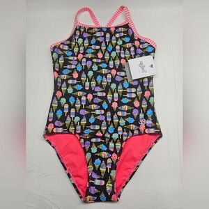 Uglies Girls Swimsuit One Piece Ice Cream Print‎ Pink Straps New NWT